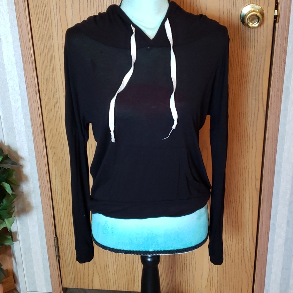 Jessie Blu Black Long Sleeve Hooded Tee Size Sm
